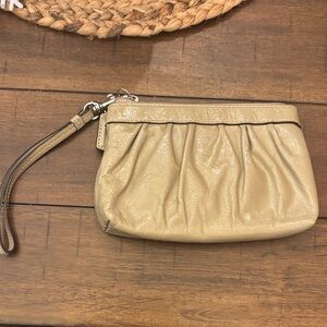 Coach Glossy Tan Wristlet Clutch